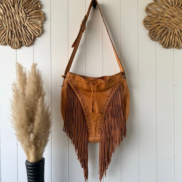 SOLD -E- Free People leather bag fringe tote boho western - Picture 3 of 12